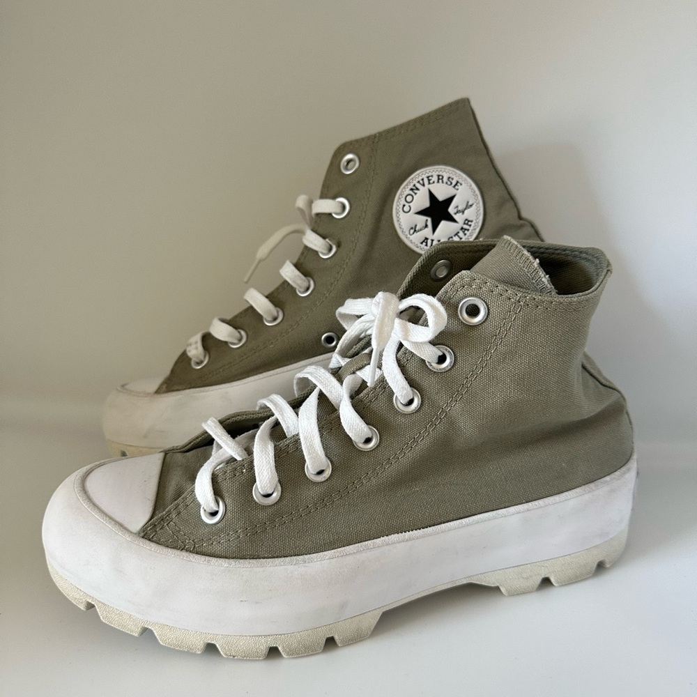 Converse High-Top Sneakers in Khaki and White